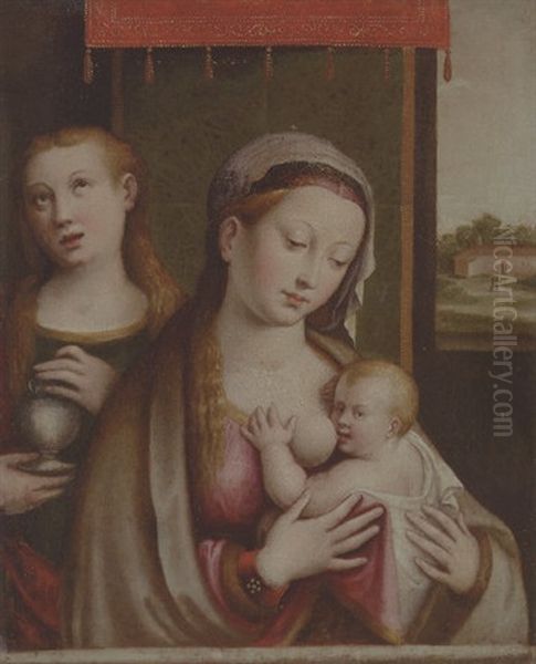 The Madonna And Child, With Saint Mary Magdalene Oil Painting by Lucca Longhi