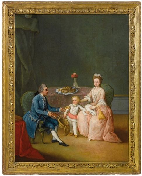 Group Portrait Of A Family In An Interior Oil Painting by Pietro Longhi