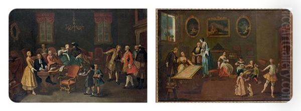 Le Concert And L'atelier De Confection (2 Works) Oil Painting by Pietro Longhi