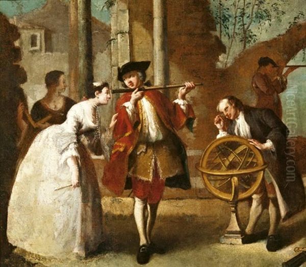 Tudos Tarsasag Oil Painting by Pietro Longhi