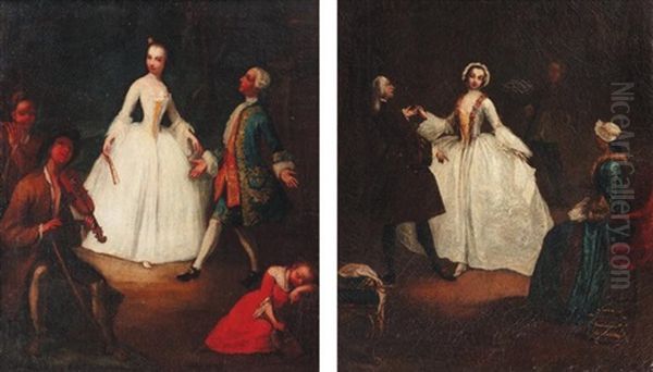 Danses Dans Un Parc (pair) Oil Painting by Pietro Longhi