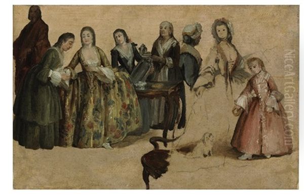 An Elegant Company (sketch) Oil Painting by Pietro Longhi