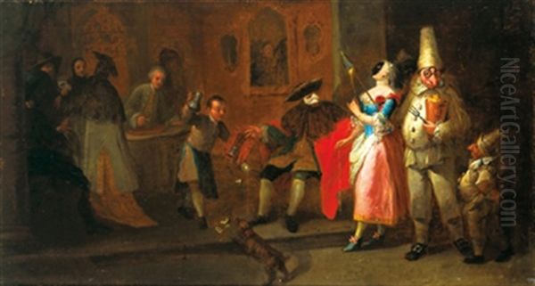 Figure Della Commedia Dell Arte In Una Cafetteria Veneziana Oil Painting by Pietro Longhi