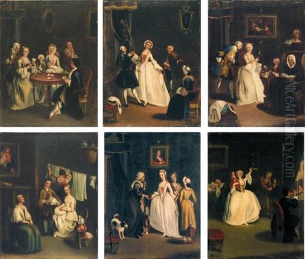 Scene Di Vita Veneziana (set Of 6) Oil Painting by Pietro Longhi