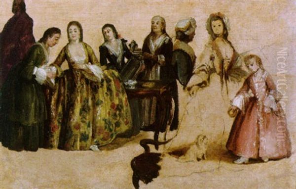 Die Ankleide, Der Schneider Und Die Tanzstunde Oil Painting by Pietro Longhi