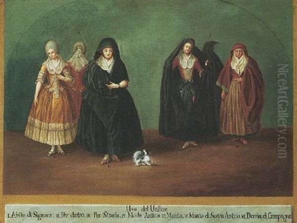 Women Dressed In Various Costumes Oil Painting by Pietro Longhi