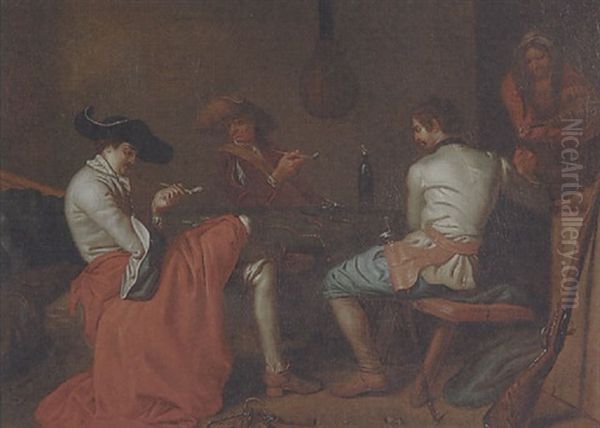 A Tavern Scene With Card Players Smoking Oil Painting by Pietro Longhi