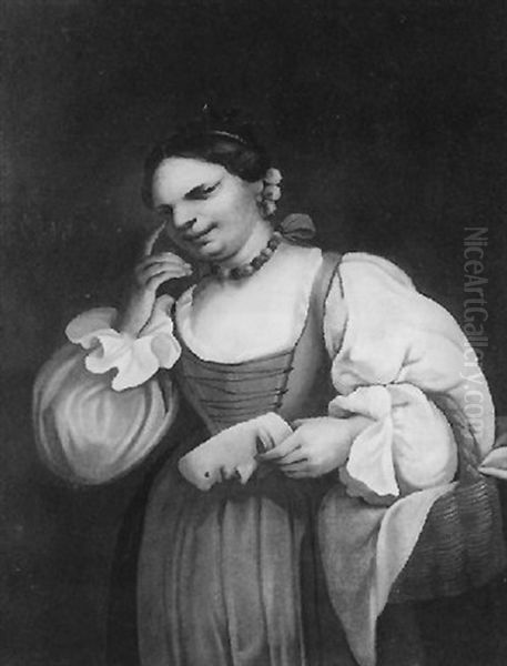 Jeune Femme Tenant Un Masque Oil Painting by Pietro Longhi