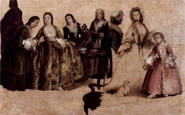 Die Ankleide, Der Schneider Und Die Tanzstunde Oil Painting by Pietro Longhi