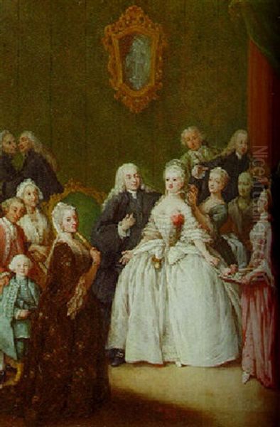 An Elegant Lady At Her Morning Toilet With Attendants And Maids In An Interior Oil Painting by Pietro Longhi