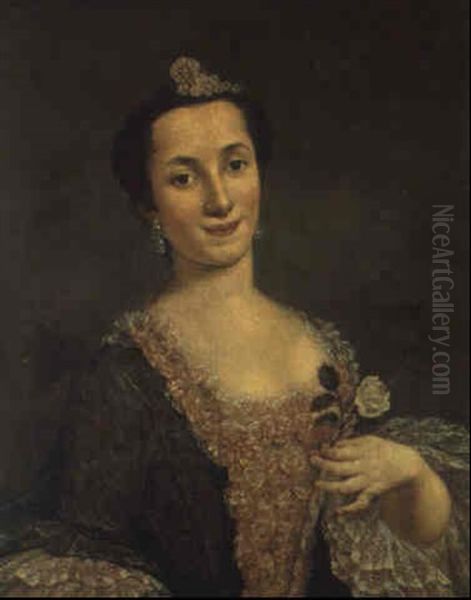 Ritratto Di Gentildonna Con Rosa Oil Painting by Pietro Longhi