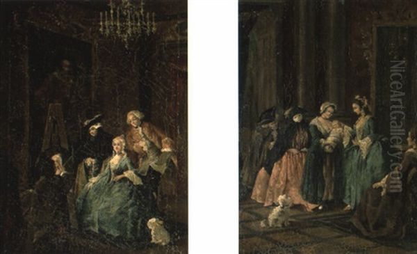 Artist Painting Seated Lady In An Interior Oil Painting by Pietro Longhi