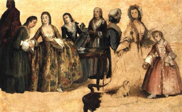 Etude Pour La Toilette, Le Tailleur Et La Lecon De Danse Oil Painting by Pietro Longhi