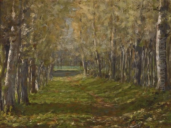 A Forest Path Oil Painting by Emilio Longoni