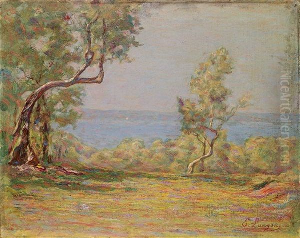 Landscape Near Garda Lake Oil Painting by Emilio Longoni