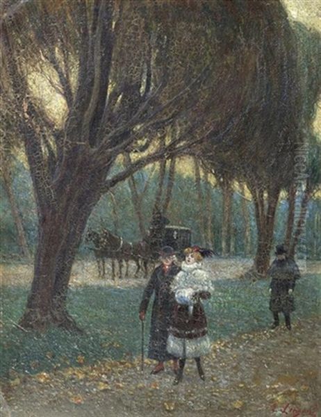 Bois De Boulogne, Paris Oil Painting by Emilio Longoni