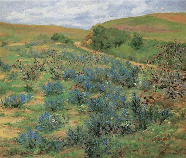 Untitled - Bluebells And Dunes Oil Painting by Paul De Longpre