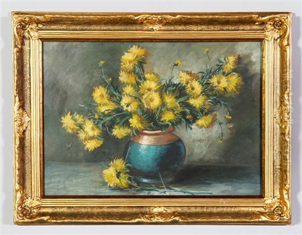 Yellow Flowers In Clay Pot With Bee Oil Painting by Paul De Longpre