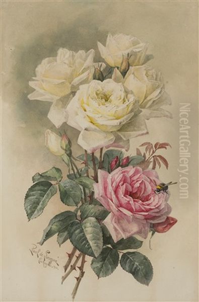 La France And Bride Roses Oil Painting by Paul De Longpre