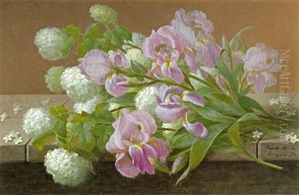 Irises And Hydrangeas Oil Painting by Raoul Maucherat de Longpre