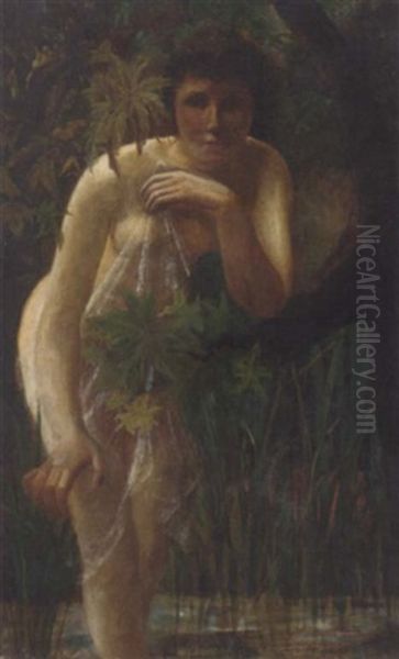 A Female Nude In A Wooded Landscape Oil Painting by Sir John Longstaff