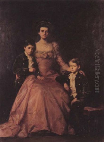 Portrait Of Princess Thurn Und Taxis, Nee Leyda Fitzgerald Seated With Her Two Sons Gerald And Edward Oil Painting by Sir John Longstaff