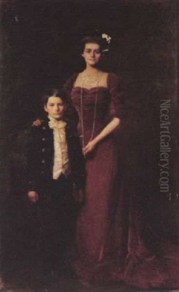 Portrait Of Princess Thurn Und Taxis, Nee Leyda Fitzgerald, Standing With Her Son John Oil Painting by Sir John Longstaff