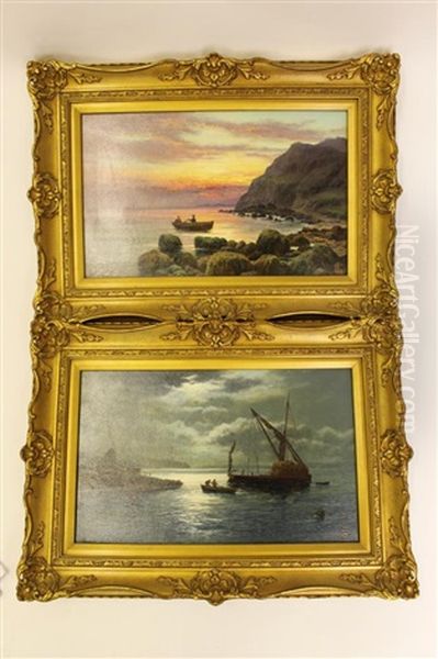 Coastal Scenes With Fishing Boats (pair) Oil Painting by Edgar Longstaffe