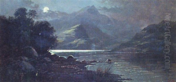 Moonlight Lake View Oil Painting by Edgar Longstaffe