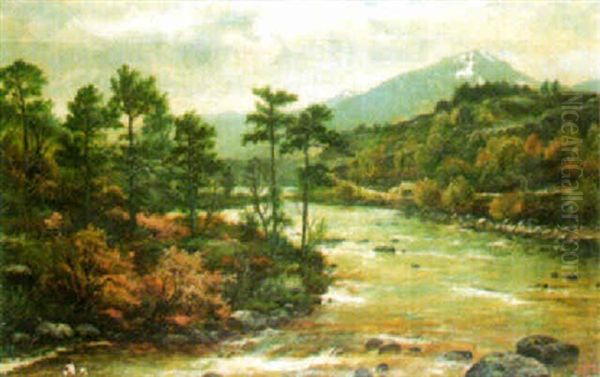 Highland River Scene Oil Painting by Edgar Longstaffe