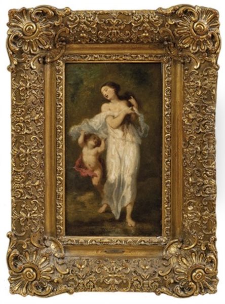 Nymphe Mit Amor Oil Painting by Alexandre Marie Longuet