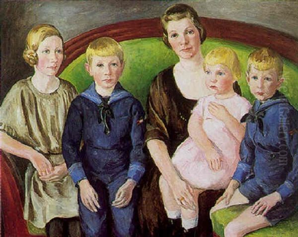 Familieportraet Oil Painting by William Lonnberg