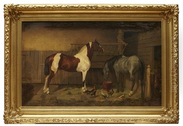 Hastar I Stall Oil Painting by Arvid Fredrik Lonnroth