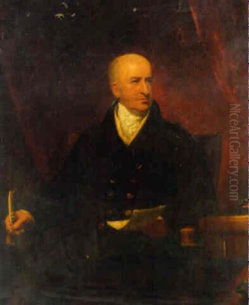 Portrait Of Captain Morris Holding A Copy Of The Holy Alliance Oil Painting by James Lonsdale