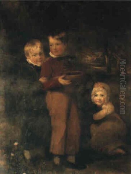 Group Portrait Of Master Remington And Master And Miss Cookson Oil Painting by James Lonsdale