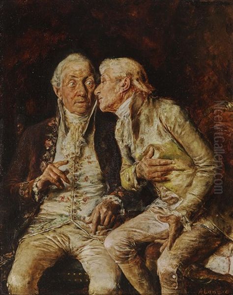 Two Older Gentlemen In Lively Conversation Oil Painting by Antonio Lonza