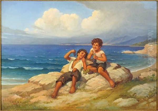 Bay Of Naples Oil Painting by Antonio Lonza