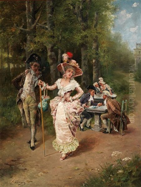 Courtiers In The Country Oil Painting by Antonio Lonza