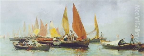 Fischer In Der Lagune Oil Painting by Antonio Lonza