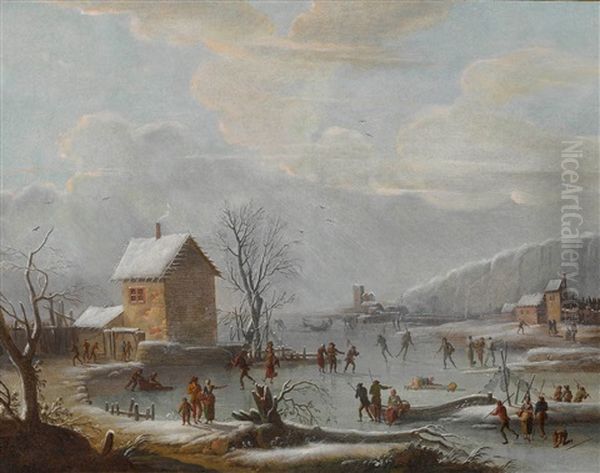 Winterlandschaft Mit Eislaufern Oil Painting by Caesar van Loo