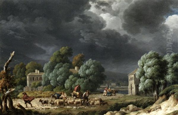 L'orage (+ Scene De La Vie Champetre; Pair) Oil Painting by Caesar van Loo