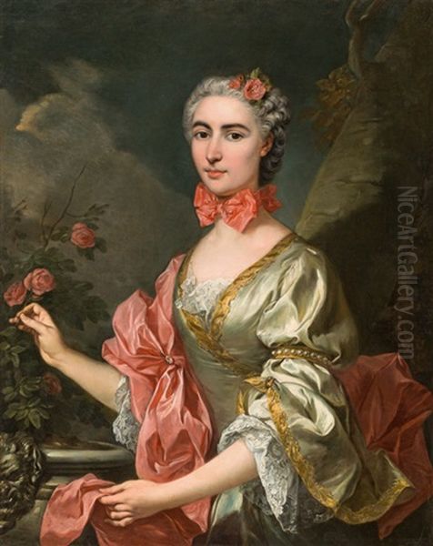 Portrait Of Lady In A Landscape Oil Painting by Carle van Loo