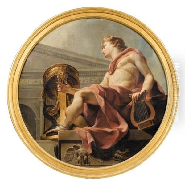 Apollo Seated Holding A Lyre In Front Of An Athenienne And A Snake Oil Painting by Carle van Loo