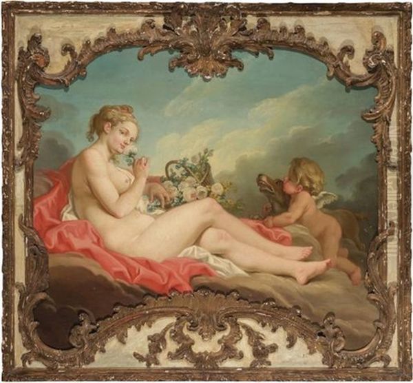 Venus And Cupid: An Overdoor Oil Painting by Carle van Loo