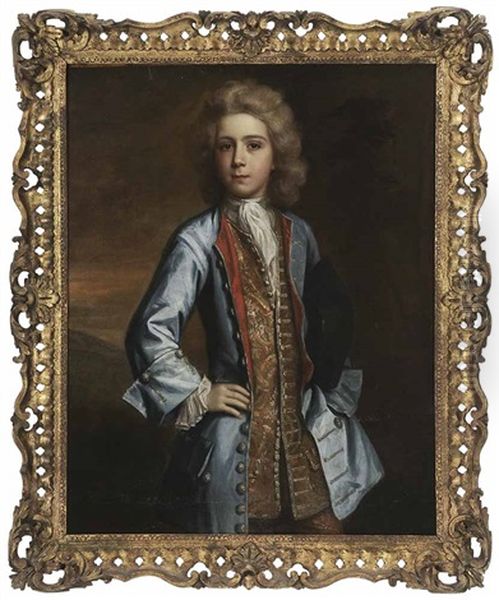 Portrait Of A Boy In Blue Coat And Brocade Waistcoat Oil Painting by Carle van Loo