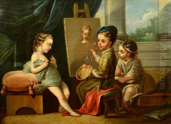 Les Enfants Peintres Oil Painting by Carle van Loo