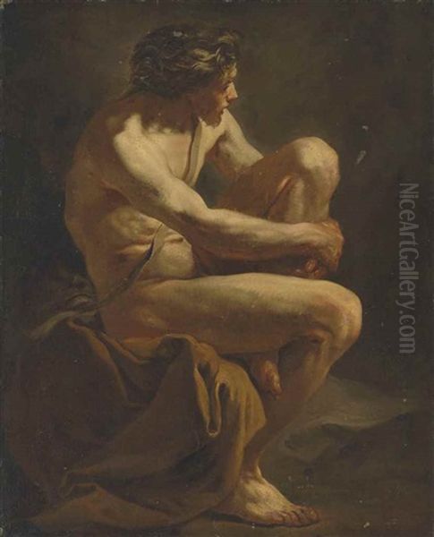 Study Of A Male Nude, Full-length, Seated Oil Painting by Carle van Loo