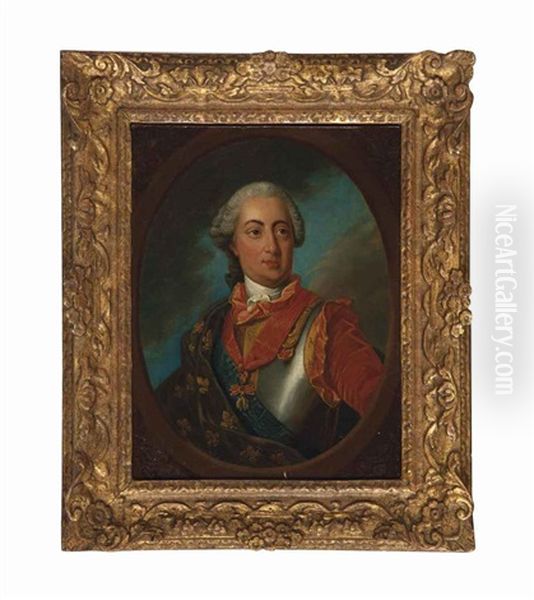 Portrait Of King Louis Xv Of France, Wearing The Order Of The Golden Fleece And Untitled (2 Works) Oil Painting by Carle van Loo