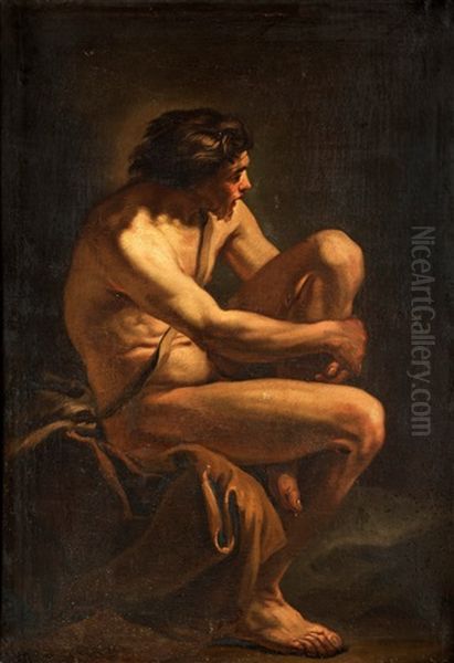 Sittande Manlig Modell, Helfigur Oil Painting by Carle van Loo