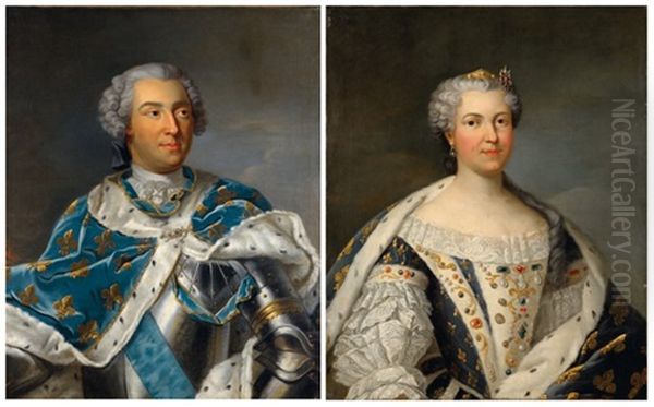 Portrait Du Roi Louis Xv (+ Portrait De La Reine Marie Leczinska; Pair) Oil Painting by Carle van Loo